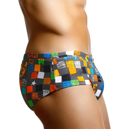 Sexy Summer Men Swimwear - Square Graffiti Surf Boxer Briefs