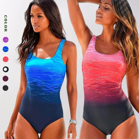 Sexy Backless Gradient One-Piece Swimsuit – Racerback Swimwear for Women