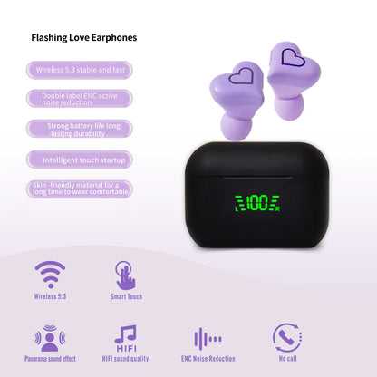 Heart-Shaped In-Ear Wireless Bluetooth Earphones with Noise Reduction – Cute and Fashionable Gift for Girls