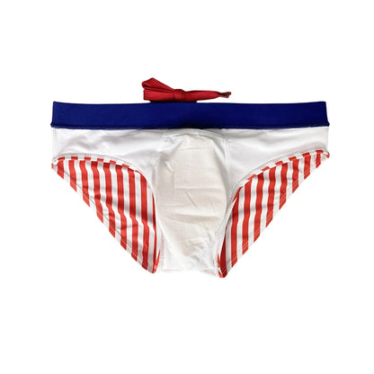 Sexy Men's Striped Swim Briefs - Quick Dry Low Waist Bikini Swimwear