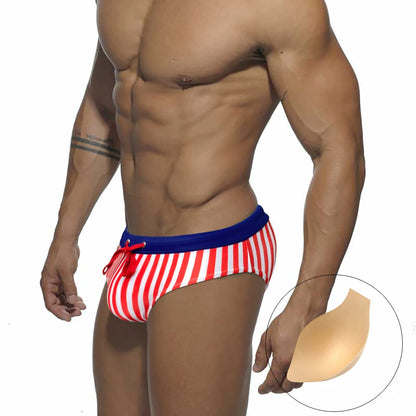 Sexy Men's Striped Swim Briefs - Quick Dry Low Waist Bikini Swimwear