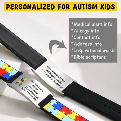 Custom Baby Name Bracelets for Boys & Girls - Personalized Autism Information Soft Silicone Wristbands