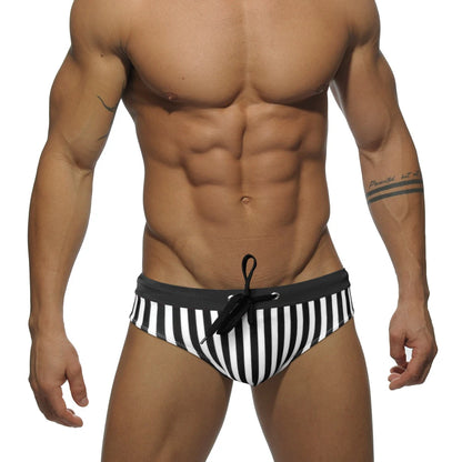 Sexy Men's Striped Swim Briefs - Quick Dry Low Waist Bikini Swimwear