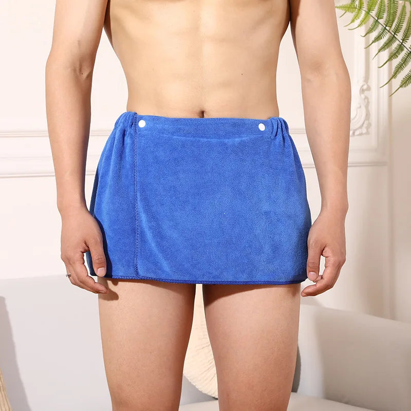 Men's Soft Cotton Bathrobe Towel - Side Open Shower Skirt & Beachwear