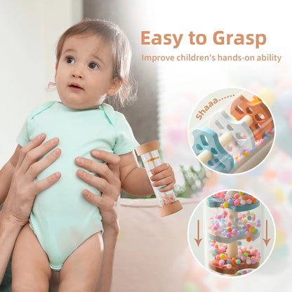 Montessori Baby Rain Stick Rainbow Hourglass Music Rattle – Sensory Educational Toy for Kids