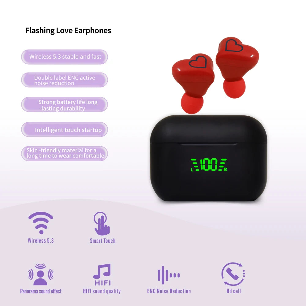 Heart-Shaped In-Ear Wireless Bluetooth Earphones with Noise Reduction – Cute and Fashionable Gift for Girls