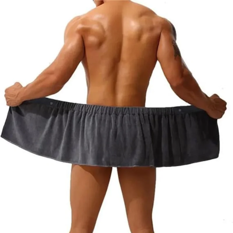 Men's Soft Cotton Bathrobe Towel - Side Open Shower Skirt & Beachwear