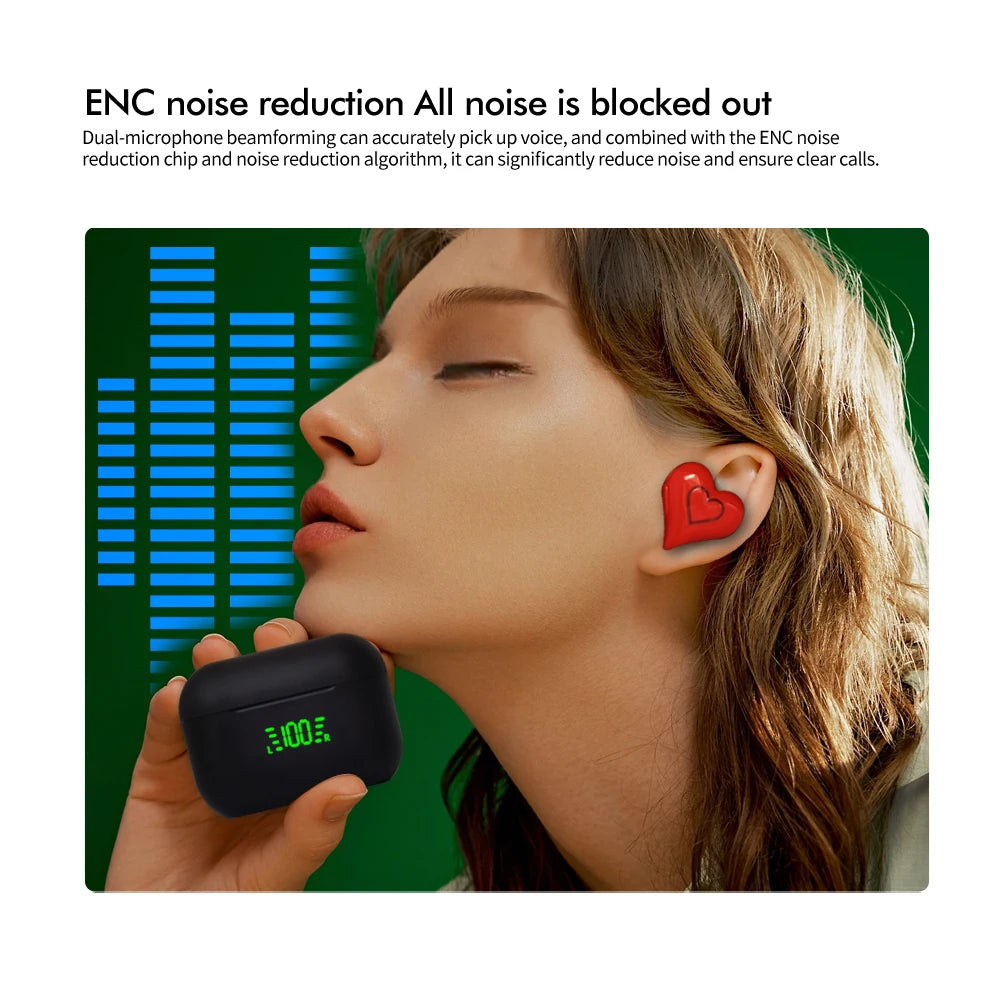 Heart-Shaped In-Ear Wireless Bluetooth Earphones with Noise Reduction – Cute and Fashionable Gift for Girls