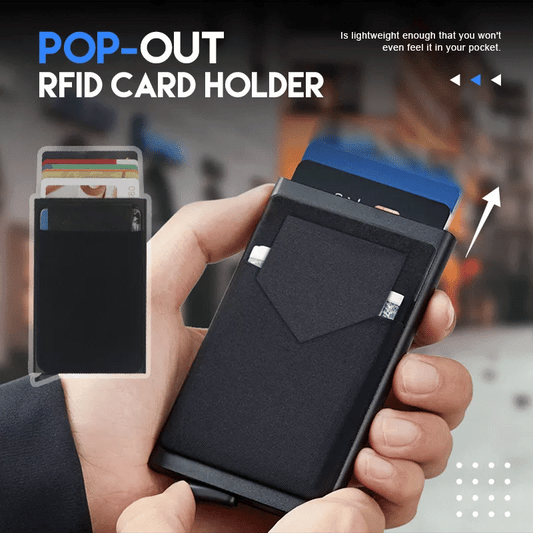 Slim Aluminum Wallet With Elastic Back Pouch ID Credit Card Holder Mini RFID Wallet Automatic Pop up Bank Card Case