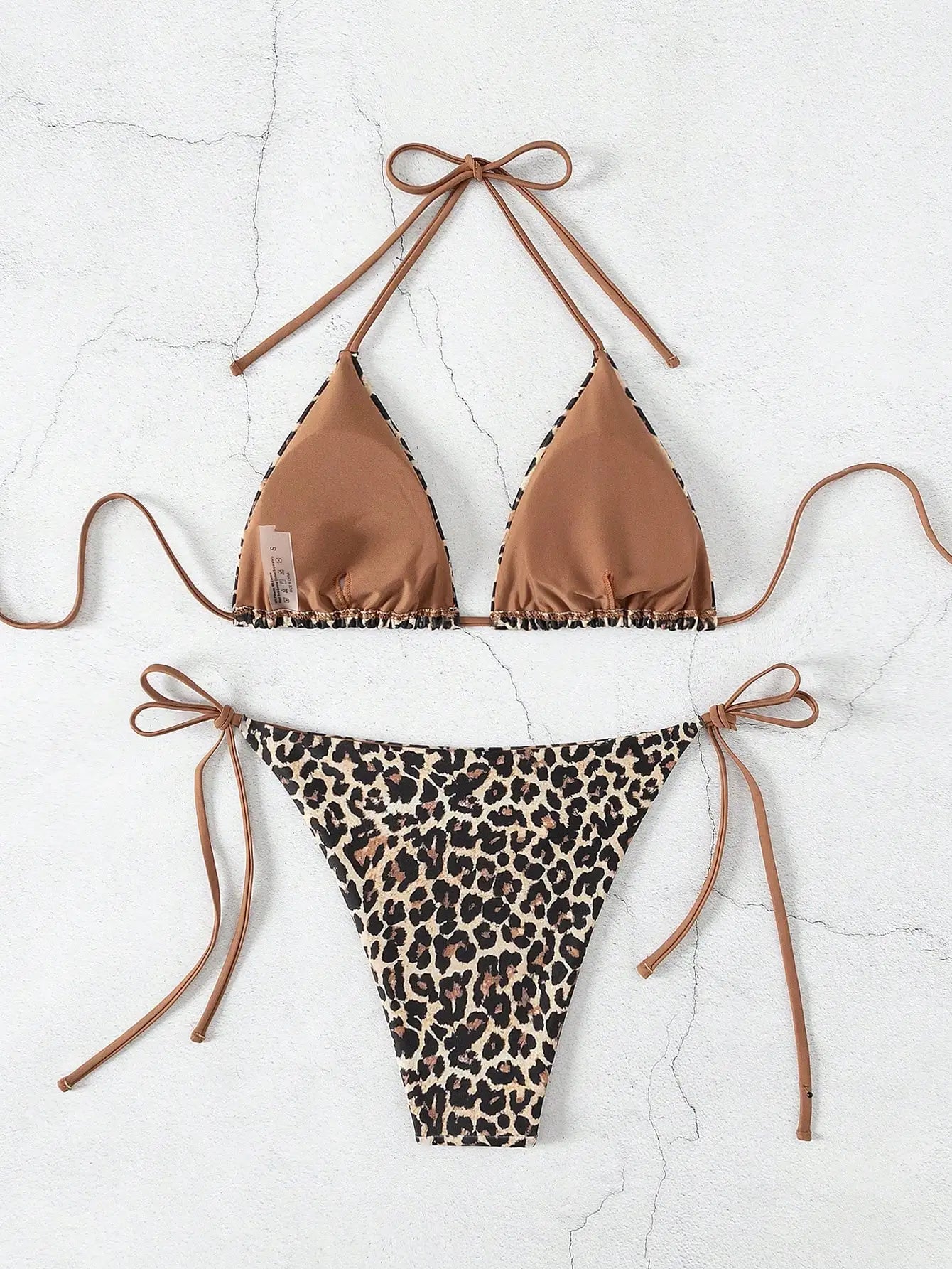 Leopard Print Suspender Bikini Set – Sexy Neck-Hanging Swimwear for Women