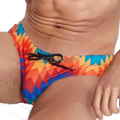 Men's Geometric Printed Surfing Shorts – Low Rise Swimwear for Sports & Hot Spring Bathing