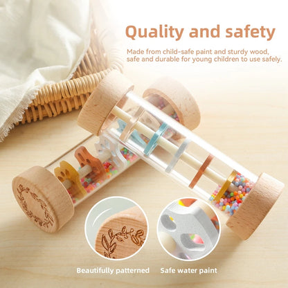 Montessori Baby Rain Stick Rainbow Hourglass Music Rattle – Sensory Educational Toy for Kids