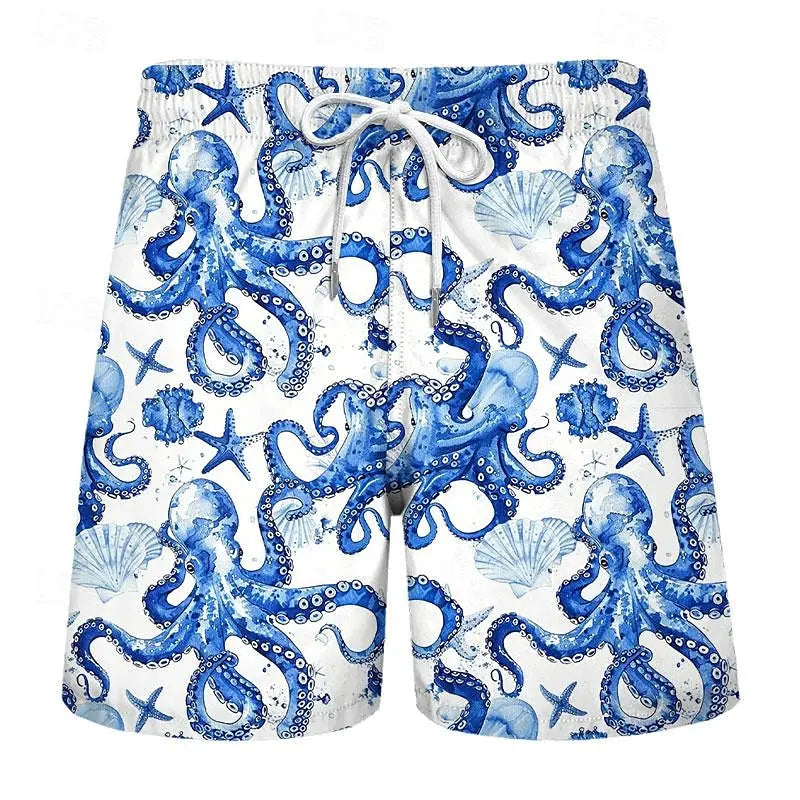 3D Turtle Print Men's Casual Shorts - Tropical Summer Style