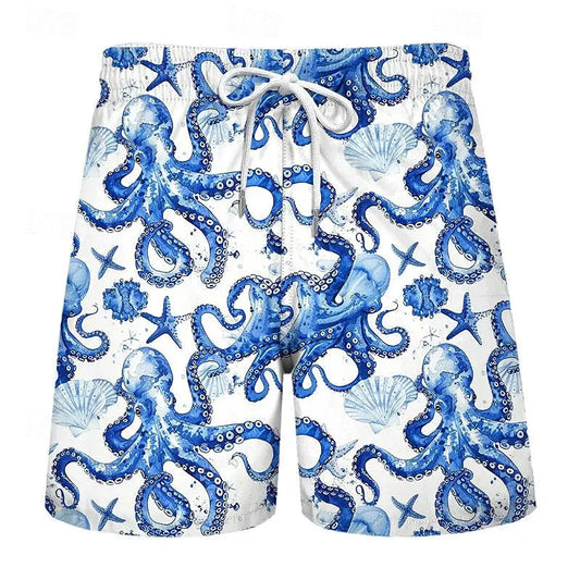 3D Turtle Print Men's Casual Shorts - Tropical Summer Style