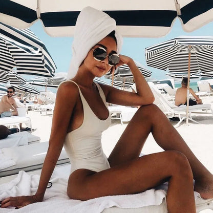 White Backless One-Piece Swimsuit – Push-Up Tummy Control Monokini