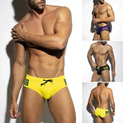 Men's Summer Swim Briefs - Low-Rise, Drawstring, Sexy Dot Stitching Print