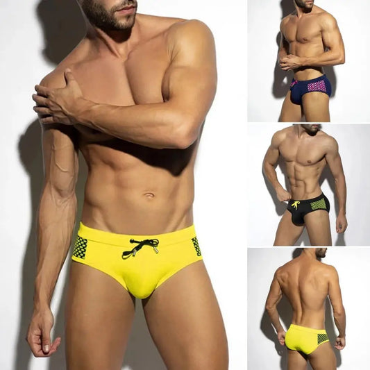 Men's Summer Swim Briefs - Low-Rise, Drawstring, Sexy Dot Stitching Print