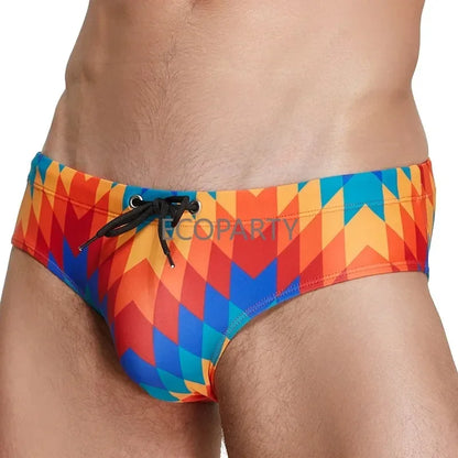 Men's Geometric Printed Surfing Shorts – Low Rise Swimwear for Sports & Hot Spring Bathing