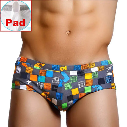 Sexy Summer Men Swimwear - Square Graffiti Surf Boxer Briefs