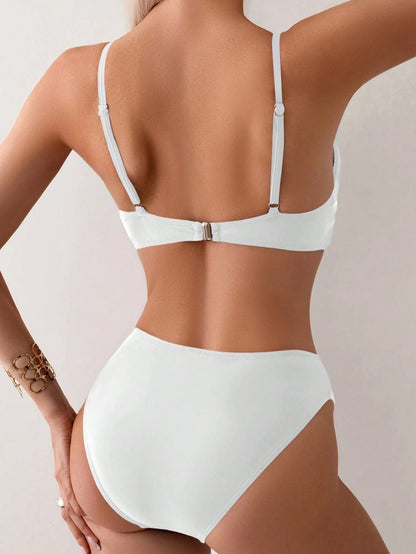 Solid Color Triangle Bikini Set – Adjustable Strap, Low-Rise Surf & Swim Suit