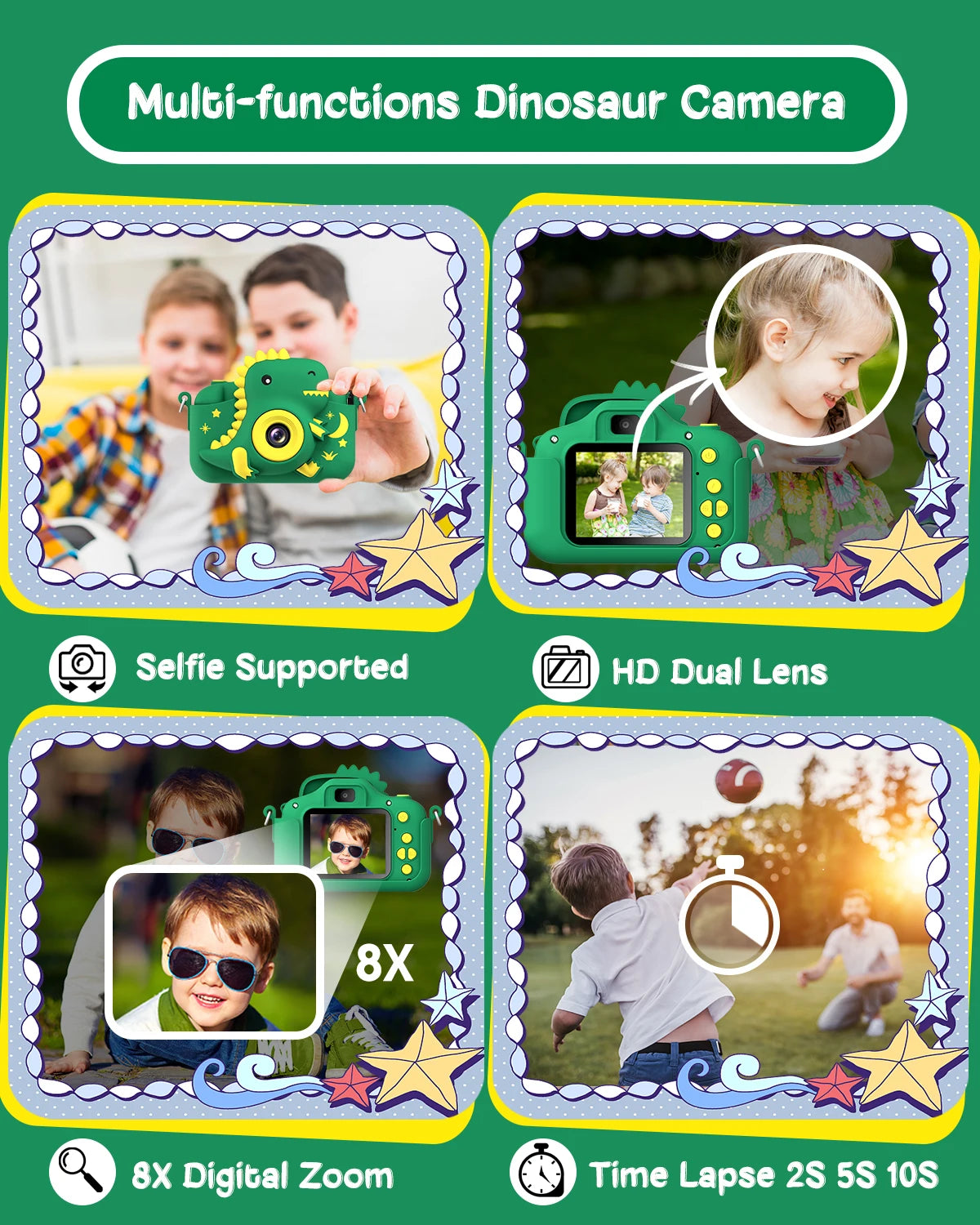 Kids Digital Cartoon Camera – 20MP Dual Lens, 1080P HD, 2.0" LCD, Rechargeable Selfie Toy Camera