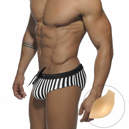 Sexy Men's Striped Swim Briefs - Quick Dry Low Waist Bikini Swimwear