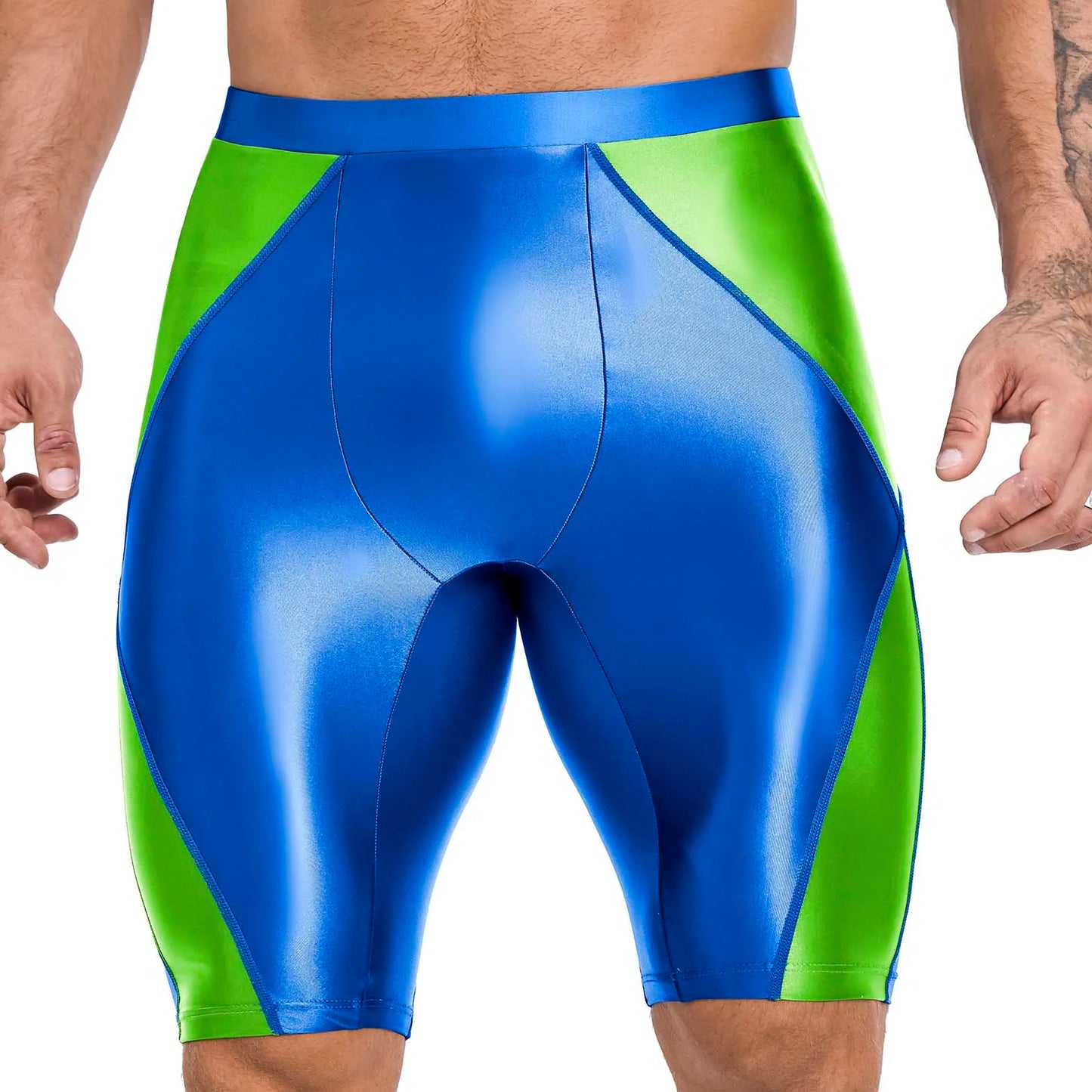 AMORESY Men's Casual Fitness Five-Quarter Shorts - Cycling & Wrestling Satin Glossy Pants