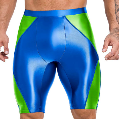 AMORESY Men's Casual Fitness Five-Quarter Shorts - Cycling & Wrestling Satin Glossy Pants