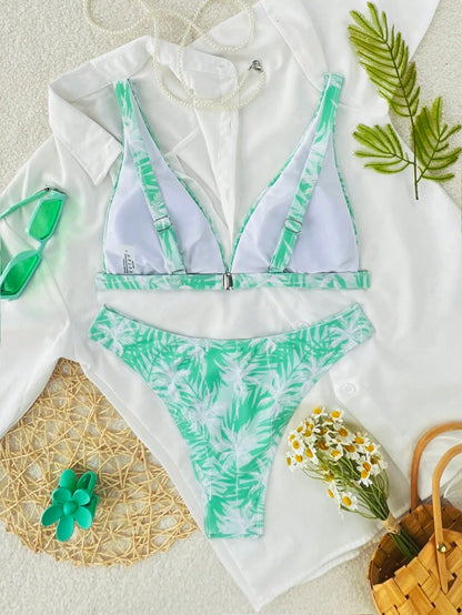 Summer Floral Print Bikini Set – Sexy Split Swimsuit with Adjustable Straps