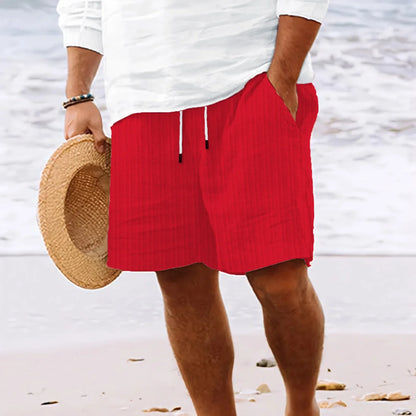 Men's Hawaiian Beach Style Striped Multi-Pocket Board Shorts