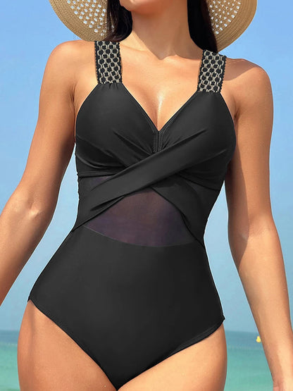 Plain Ruched One-Piece Swimsuit – Ring Link Swimwear for Women