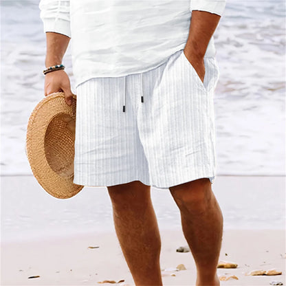 Men's Hawaiian Beach Style Striped Multi-Pocket Board Shorts