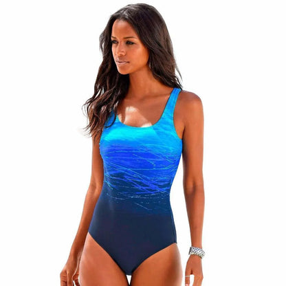 Sexy Backless Gradient One-Piece Swimsuit – Racerback Swimwear for Women