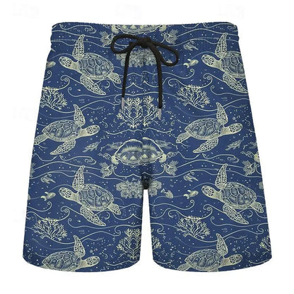 3D Turtle Print Men's Casual Shorts - Tropical Summer Style
