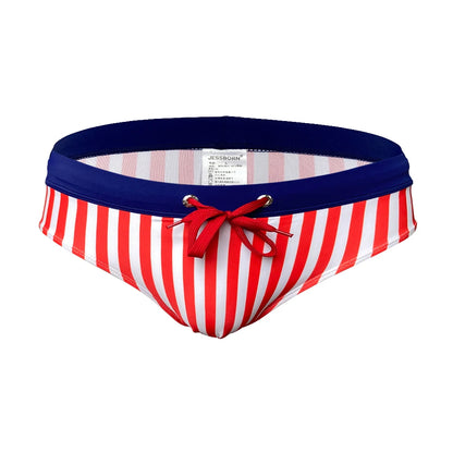 Sexy Men's Striped Swim Briefs - Quick Dry Low Waist Bikini Swimwear