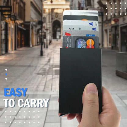 Slim Aluminum Wallet With Elastic Back Pouch ID Credit Card Holder Mini RFID Wallet Automatic Pop up Bank Card Case