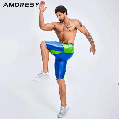 AMORESY Men's Casual Fitness Five-Quarter Shorts - Cycling & Wrestling Satin Glossy Pants