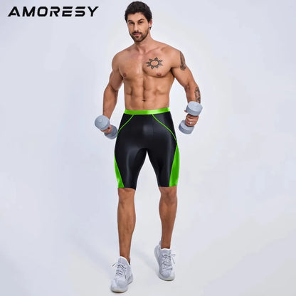 AMORESY Men's Casual Fitness Five-Quarter Shorts - Cycling & Wrestling Satin Glossy Pants