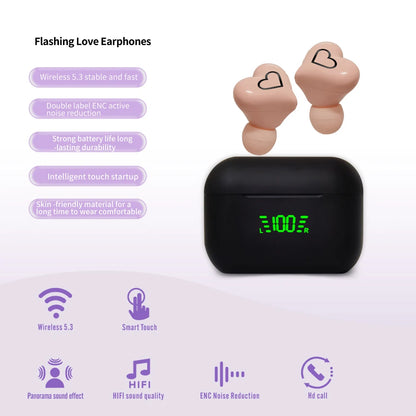 Heart-Shaped In-Ear Wireless Bluetooth Earphones with Noise Reduction – Cute and Fashionable Gift for Girls