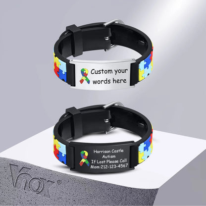 Custom Baby Name Bracelets for Boys & Girls - Personalized Autism Information Soft Silicone Wristbands