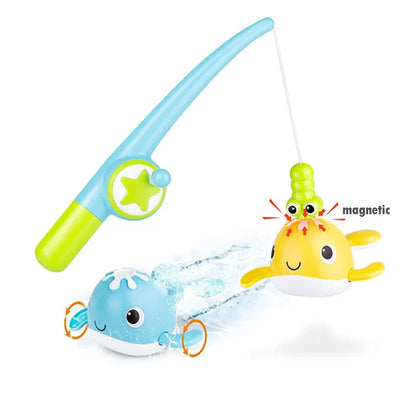 Magnetic Fishing Game Bathtub Toy – Wind-up Swimming Whales for Toddlers (18 Months+)