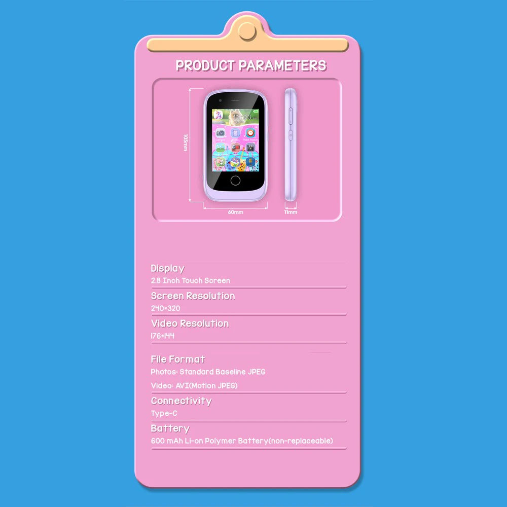 Kids Unicorn Smart Toy Phone with Camera – Touchscreen Educational MP3 Player for Girls (Ages 3–8)