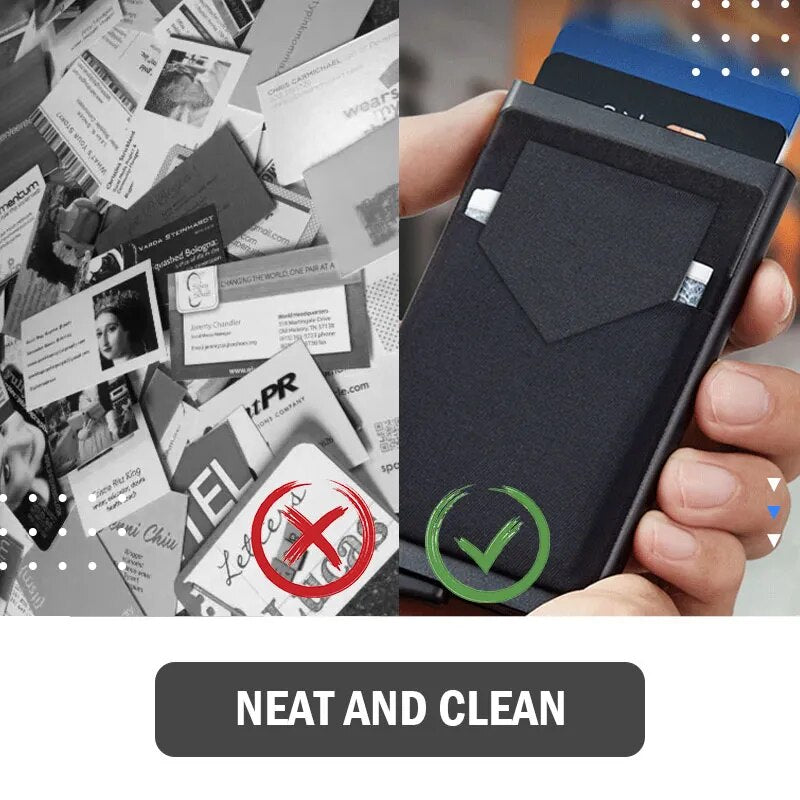 Slim Aluminum Wallet With Elastic Back Pouch ID Credit Card Holder Mini RFID Wallet Automatic Pop up Bank Card Case