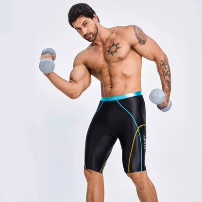 AMORESY Men's Casual Fitness Five-Quarter Shorts - Cycling & Wrestling Satin Glossy Pants