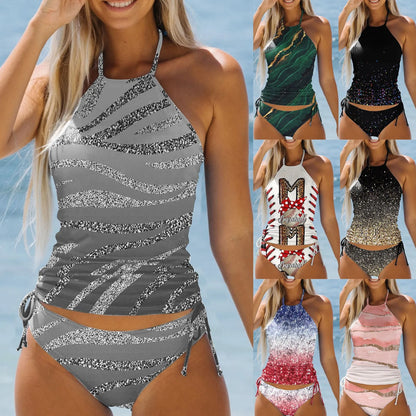Plus Size Women's Printed Tankini Bikini Set – 2-Piece Swimwear with Underwire