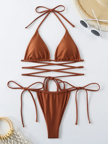 Criss-Cross Bandage Bikini Set – Lace-Up Thong 2-Piece Swimwear for Women