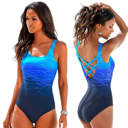 Sexy Backless Gradient One-Piece Swimsuit – Racerback Swimwear for Women