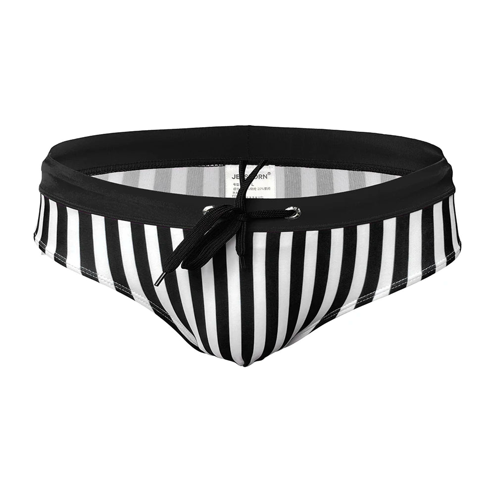 Sexy Men's Striped Swim Briefs - Quick Dry Low Waist Bikini Swimwear