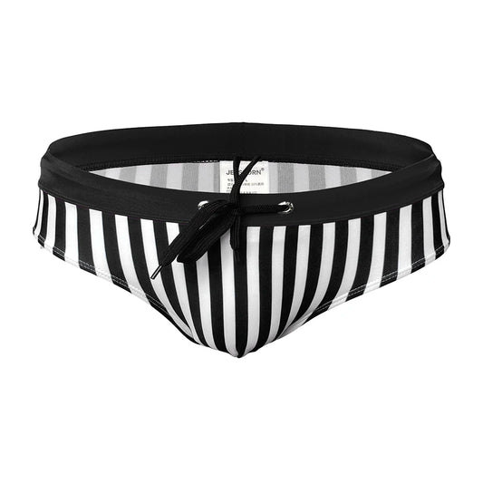 Sexy Men's Striped Swim Briefs - Quick Dry Low Waist Bikini Swimwear