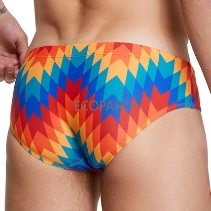 Men's Geometric Printed Surfing Shorts – Low Rise Swimwear for Sports & Hot Spring Bathing